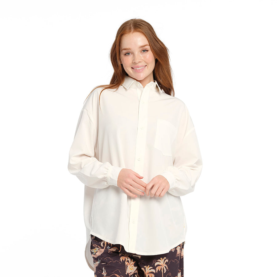 Cancer Council | Cover Up Shirt Cloud Dancer - Front Untucked | White | UPF50+ Protection