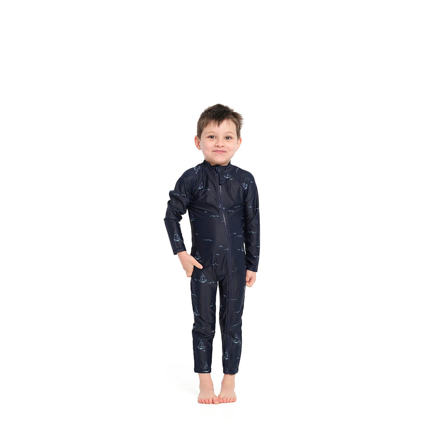 Cancer Council | Sailing Sea Swim Zip Suit - Front | Navy | UPF50+ Protection