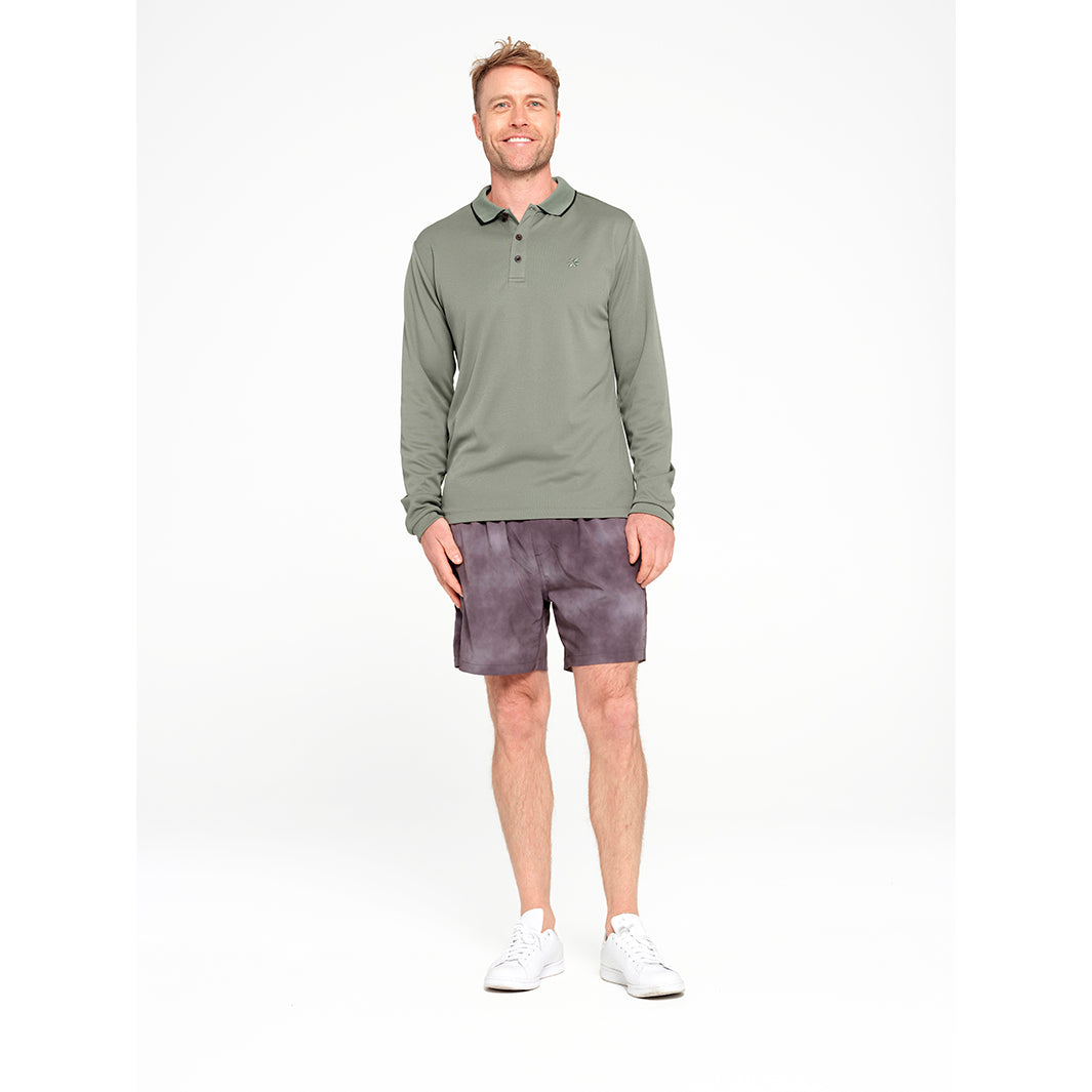 Cancer Council | Mens Long Sleeve Polo - Full | Sage | UPF50+ Protection