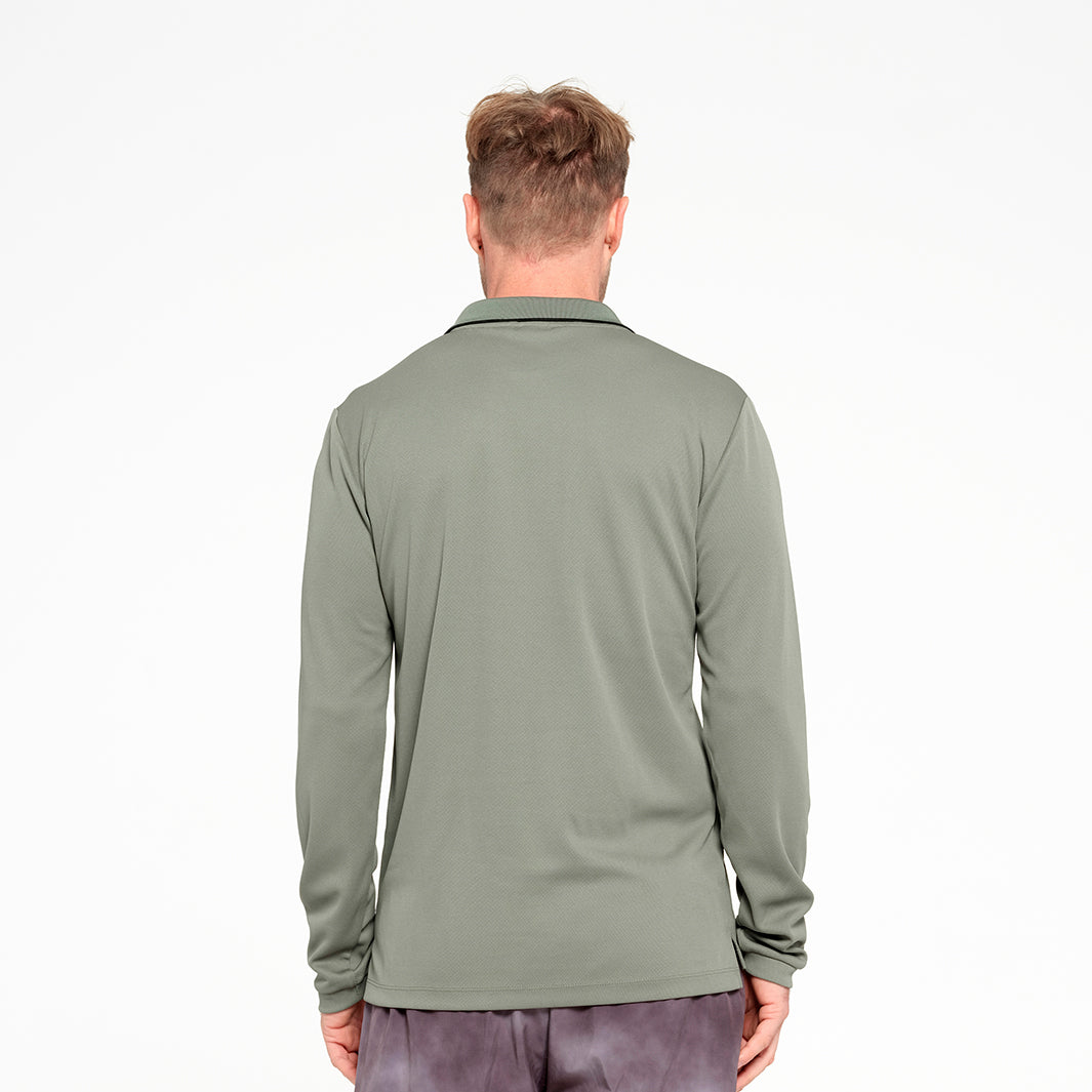 Cancer Council | Mens Long Sleeve Polo - Back | Sage | UPF50+ Protection