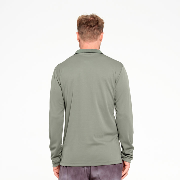 Cancer Council | Mens Long Sleeve Polo - Back | Sage | UPF50+ Protection
