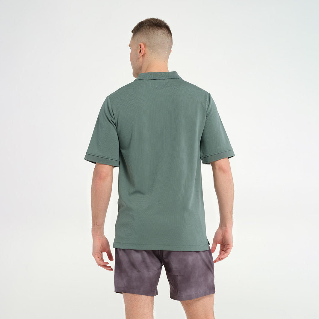 Cancer Council | Mens Short Sleeve Polo - Back | Silver Pine | UPF50+ Protection