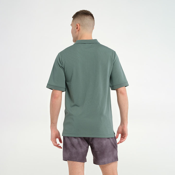 Cancer Council | Mens Short Sleeve Polo - Back | Silver Pine | UPF50+ Protection