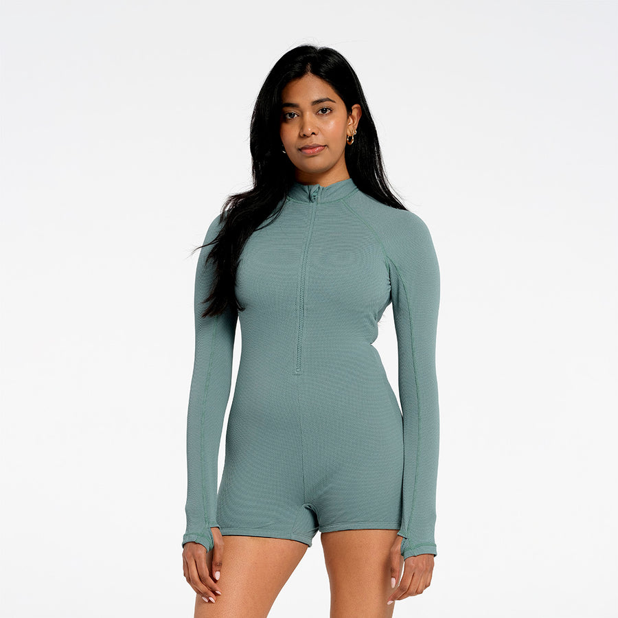 Cancer Council | Womens Sea Mist Boyleg One Piece | Front | UPF50+ Protection