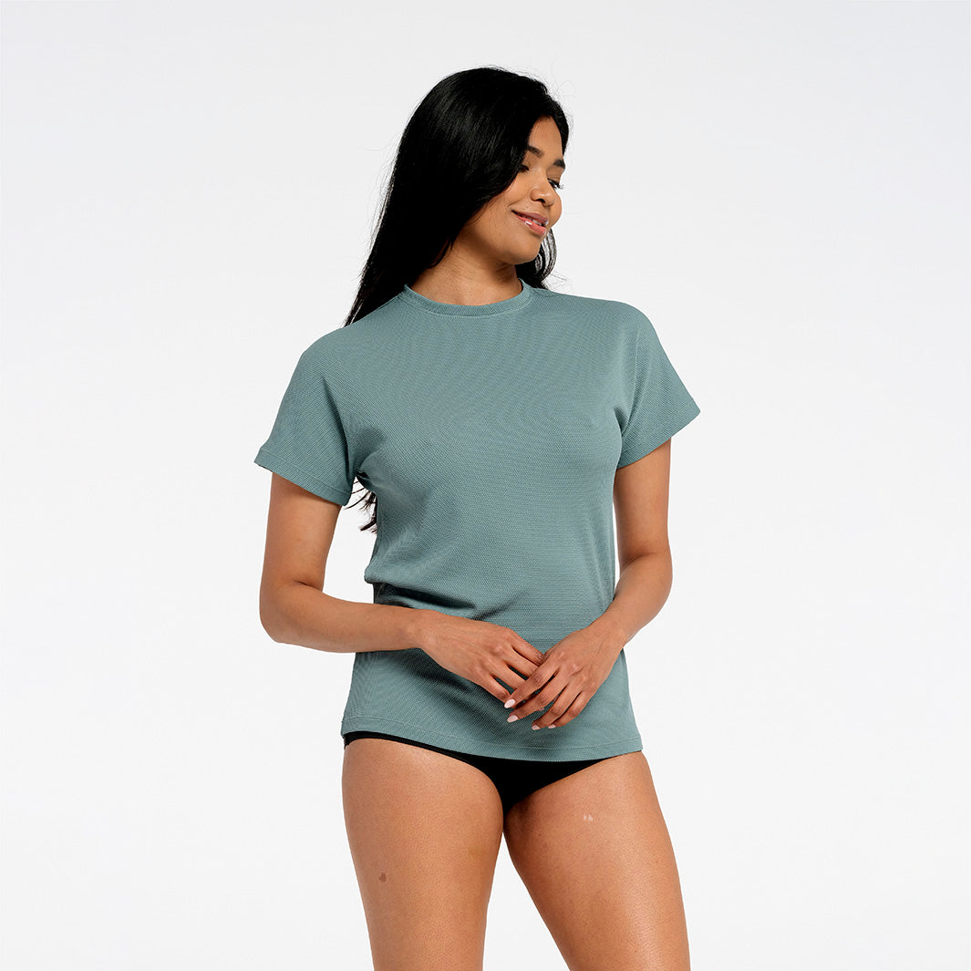 Cancer Council | Womens Sea Mist Oversized Swim T-Shirt | Angle | UPF50+ Protection