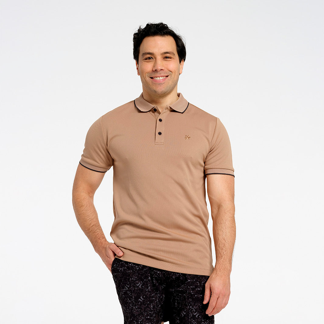 Cancer Council | Mens Short Sleeved Polo - Front | Natural | UPF50+ Protection