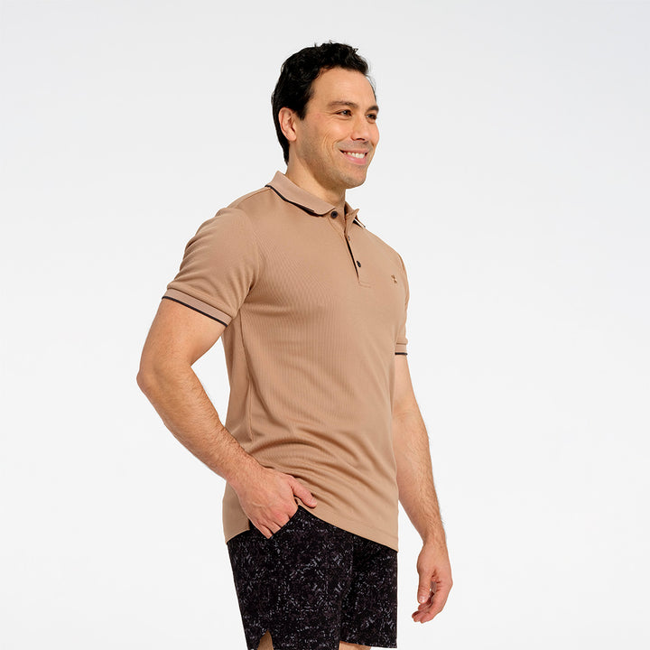 Cancer Council | Mens Short Sleeved Polo - Angle | Natural | UPF50+ Protection