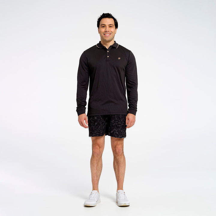 Cancer Council | Mens Long Sleeve Polo - Full | Charcoal | UPF50+ Protection