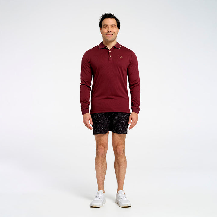 Cancer Council | Mens Long Sleeve Polo - Full | Burgundy | UPF50+ Protection
