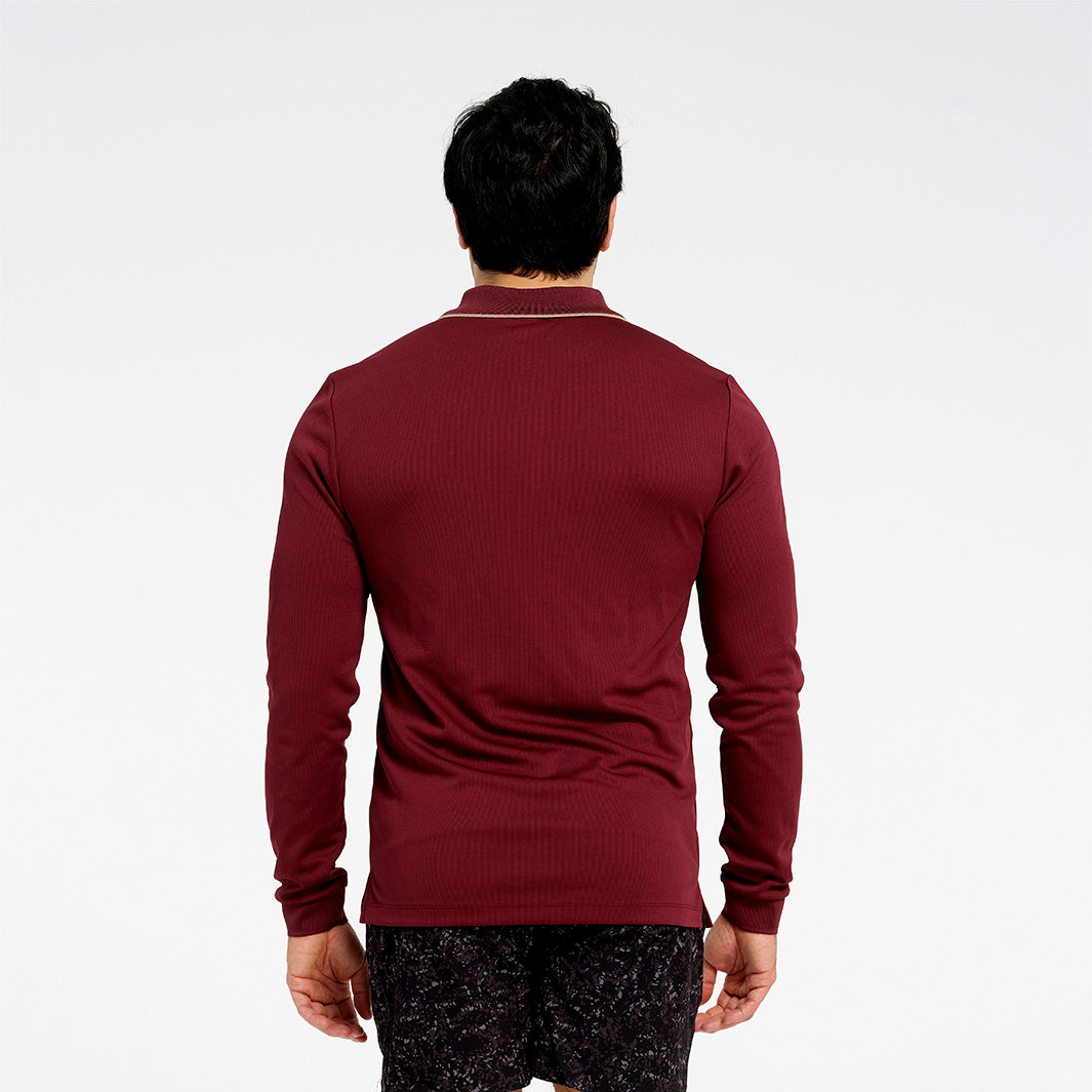 Cancer Council | Mens Long Sleeve Polo - Back | Burgundy | UPF50+ Protection