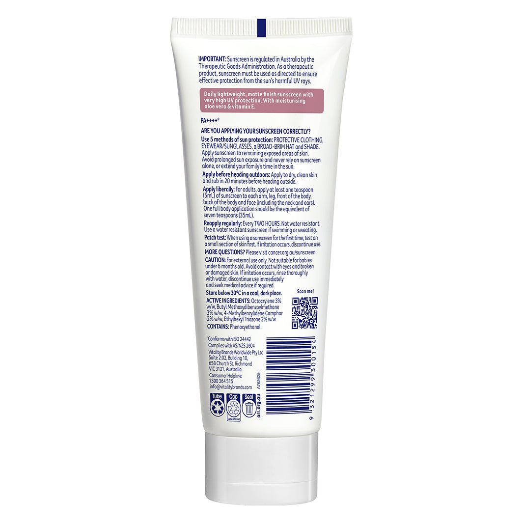 Daily Moisturiser Matte SPF50+ 75ml - Back Tube