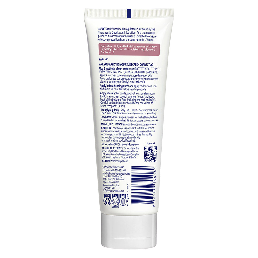 Daily Moisturiser Light Tint SPF50+ 75ml | Back Tube