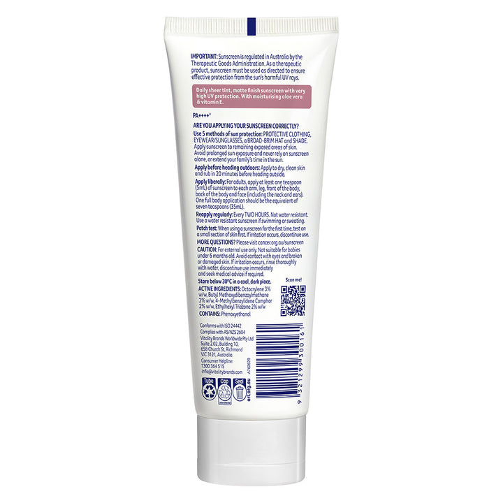 Daily Moisturiser Light Tint SPF50+ 75ml | Back Tube
