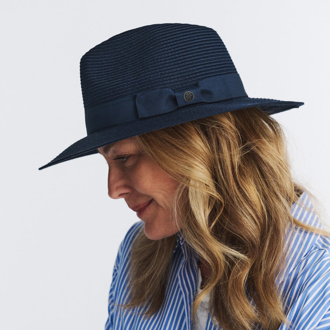 Cancer Council | Sherry Fedora Hat - Angle Model | Navy | UPF50+ Protection