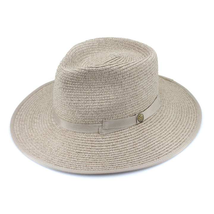 Cancer Council | Linda Fedora Hat - Angle | Mixed Camel | UPF50+ Protection