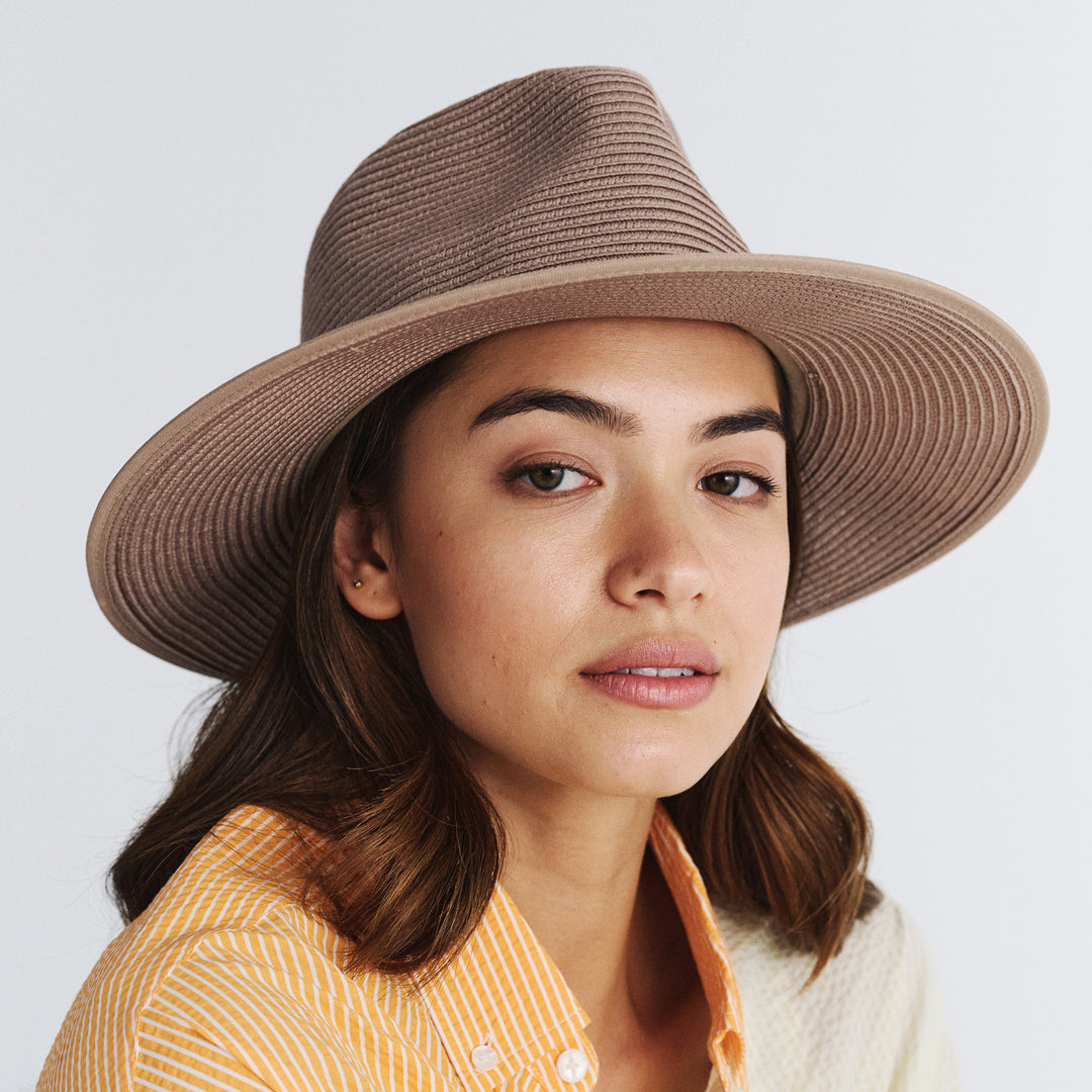 Cancer Council | Linda Fedora Hat - Angle Model | Taupe | UPF50+ Protection