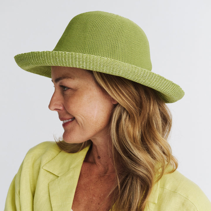 Cancer Council | Classic Breton Hat - Side Lifestyle | Lime Green | UPF50+ Protection