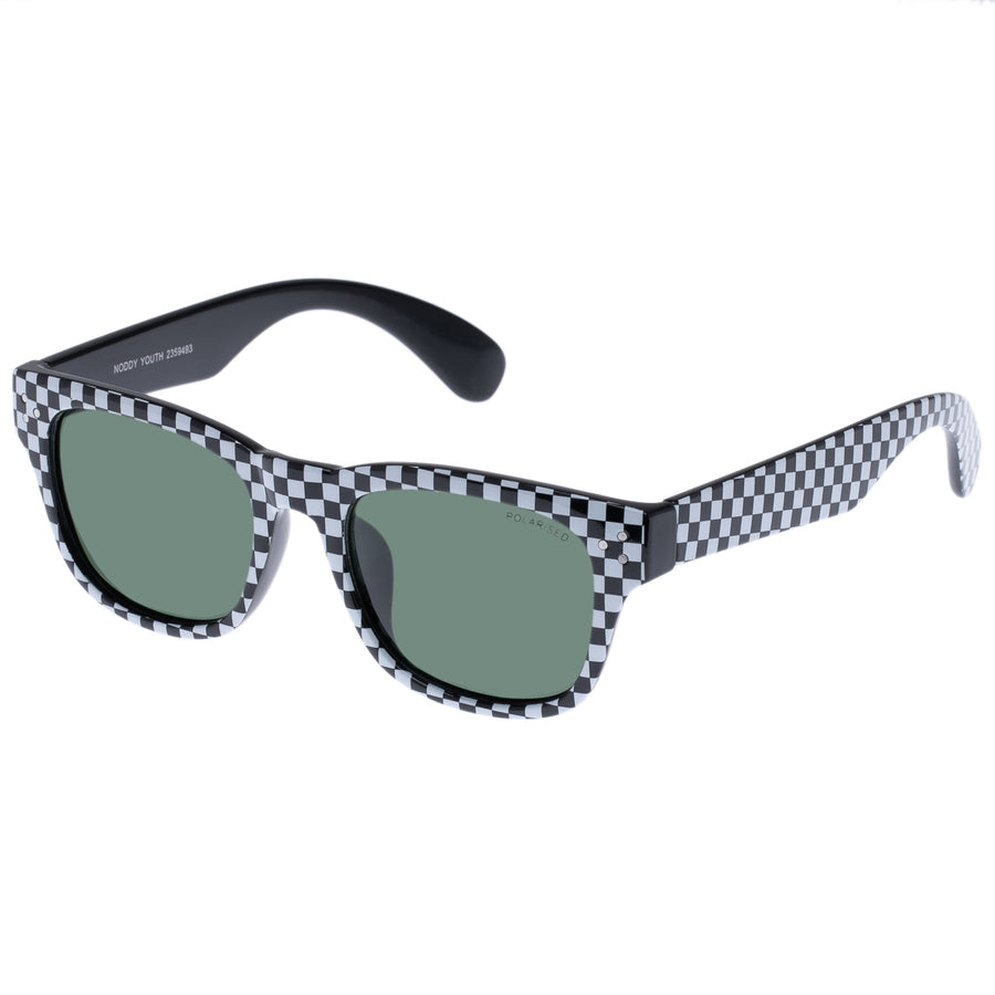 Cancer Council | Noddy Youth Sunglasses - Angle | Black White Check | UPF50+ Protection