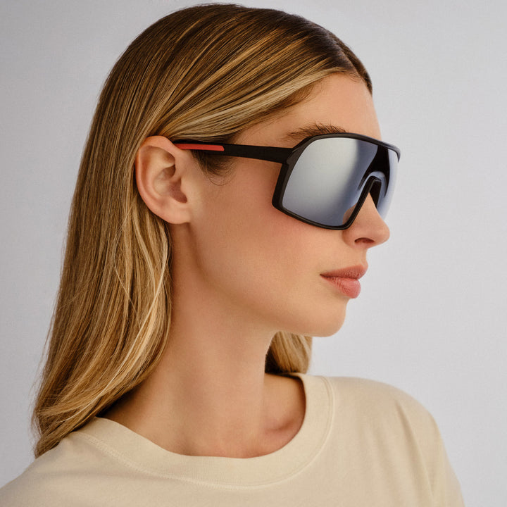 Cancer Council | Outfield Shield Sunglasses | Black/Red | Angle Female