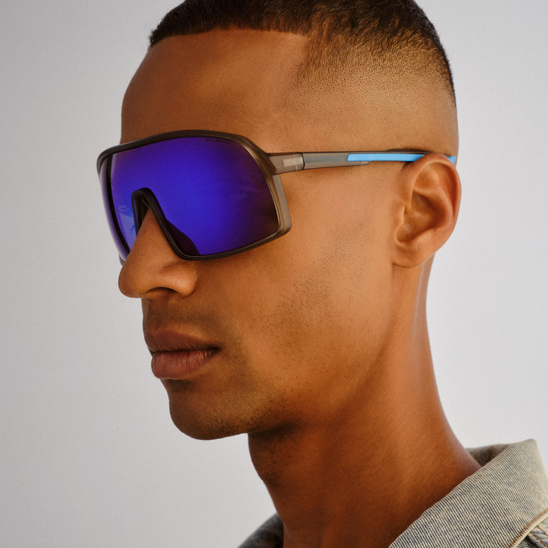 Cancer Council | Outfield Shield Sunglasses | Grey/Neon Blue | Side