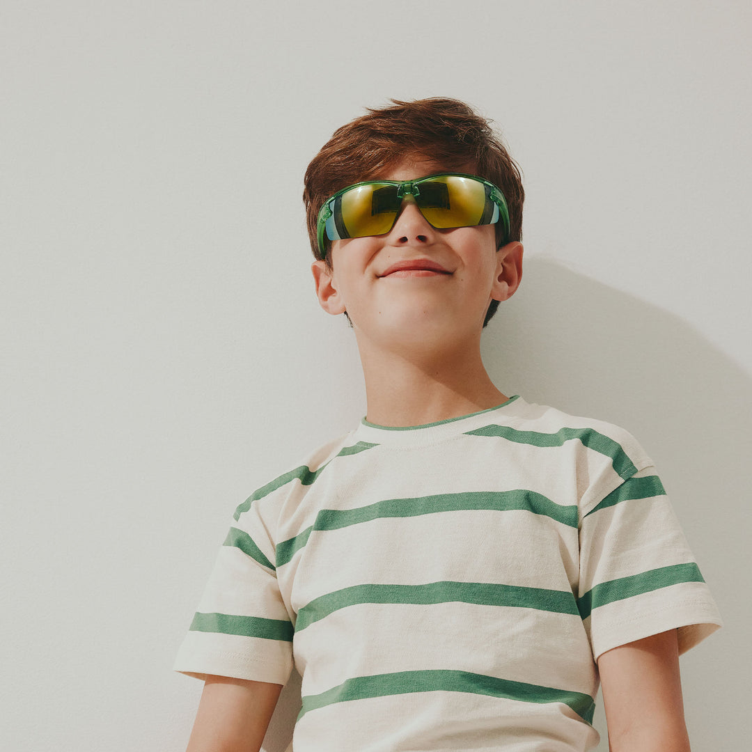 Cancer Council | Armadillo Junior Sunglasses | Crystal Green  | Model
