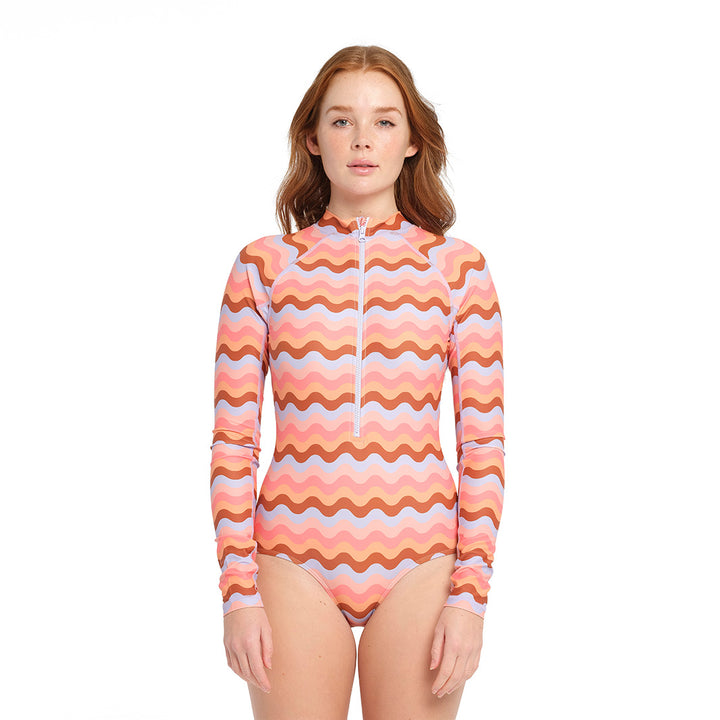 Cancer Council | Coral Chevron Paddle Suit - Front | Coral | UPF50+ Protection