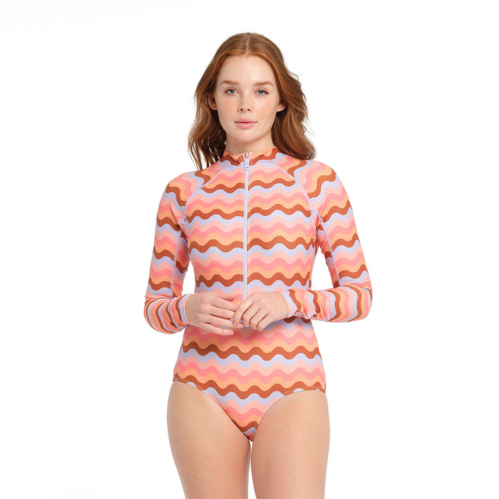 Cancer Council | Coral Chevron Paddle Suit - Front 2 | Coral | UPF50+ Protection