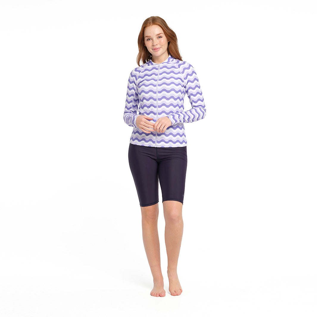 Cancer Council | Lilac Chevron Swim Jacket - Full Front | Lilac | UPF50+ Protection