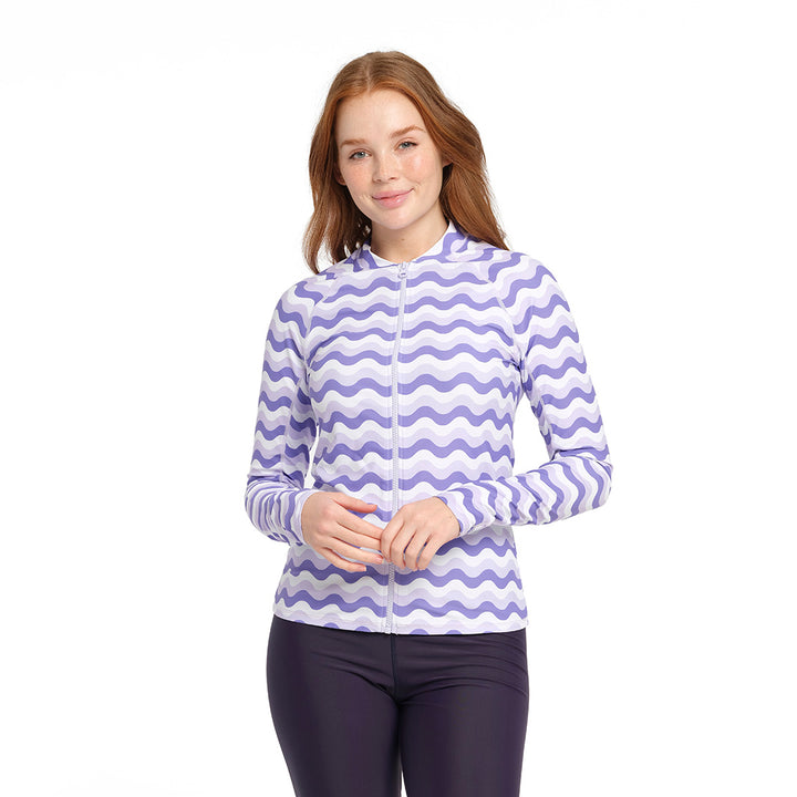 Cancer Council | Lilac Chevron Swim Jacket - Front | Lilac | UPF50+ Protection