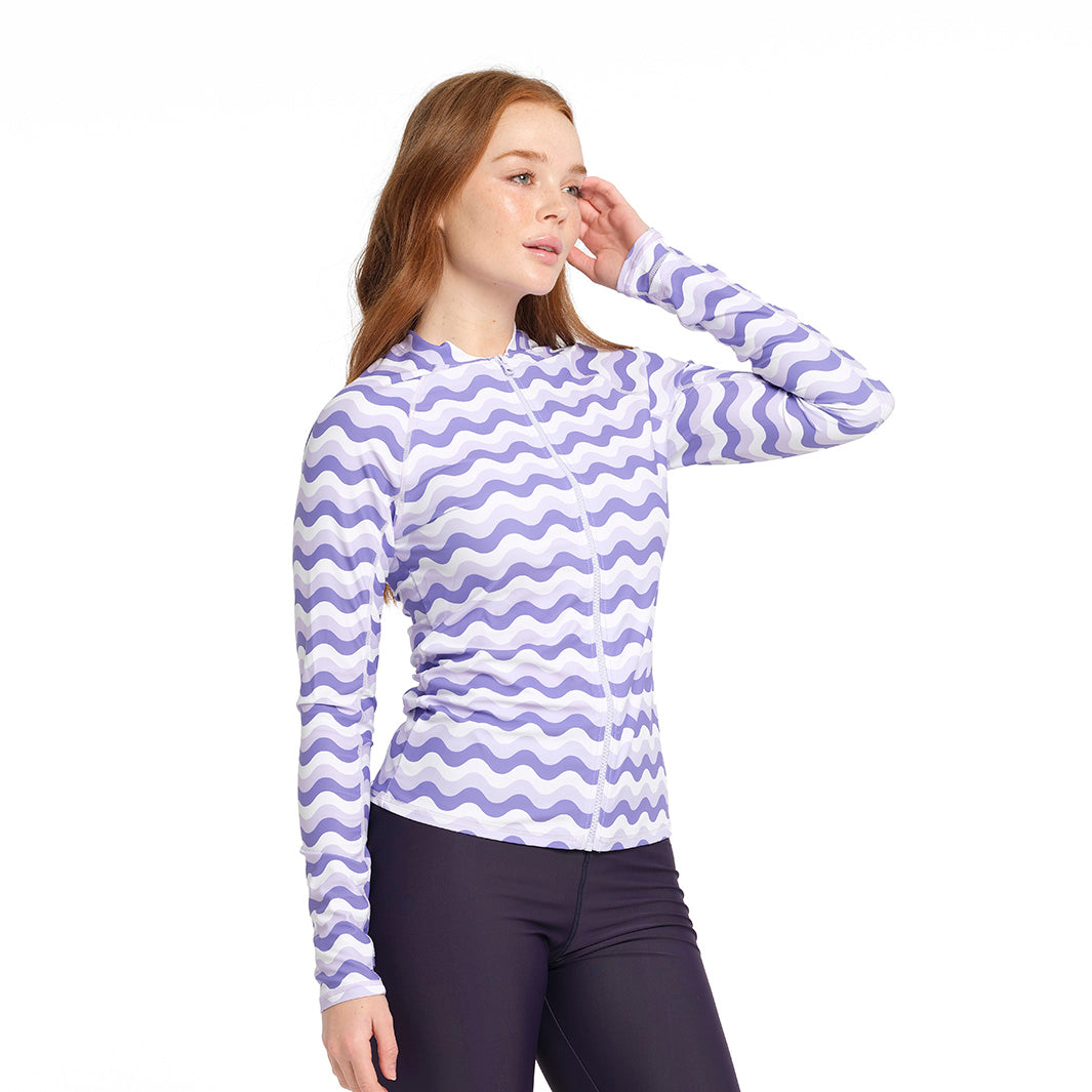 Cancer Council | Lilac Chevron Swim Jacket - Side | Lilac | UPF50+ Protection