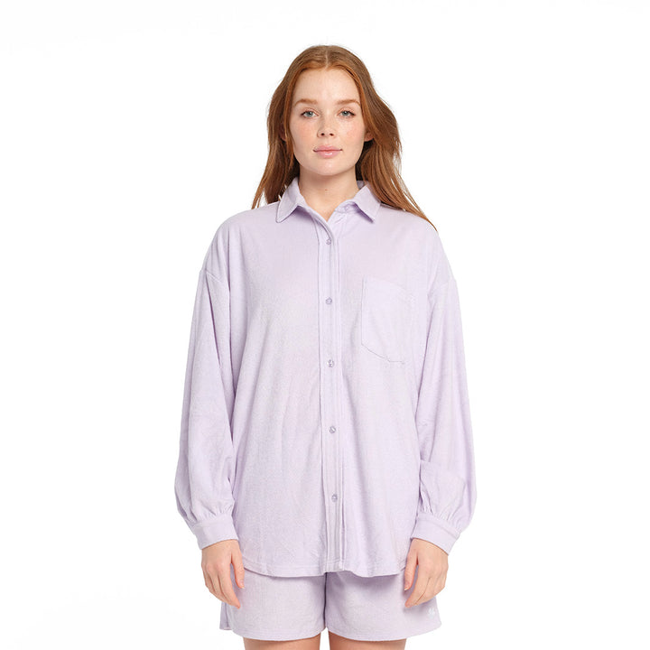 Cancer Council | Terry Cover Up Shirt - Front 2 | Purple | UPF50+ Protection