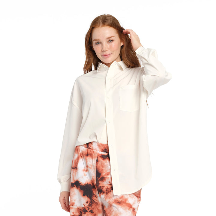 Cancer Council | Cover Up Shirt Cloud Dancer - Front Semi Tucked | White | UPF50+ Protectio
