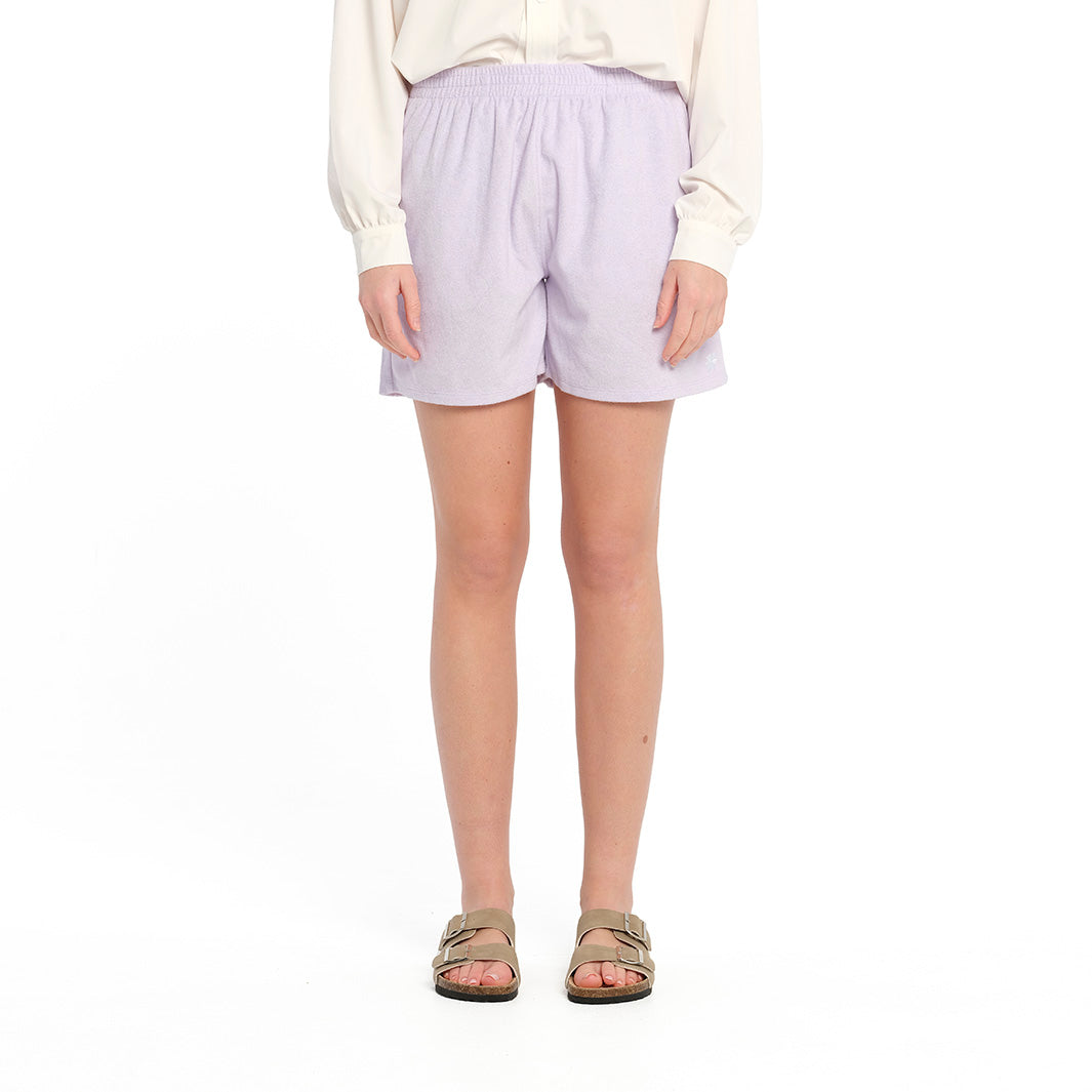 Cancer Council | Purple Heather Terry Shorts - Front | Purple | UPF50+ Protection