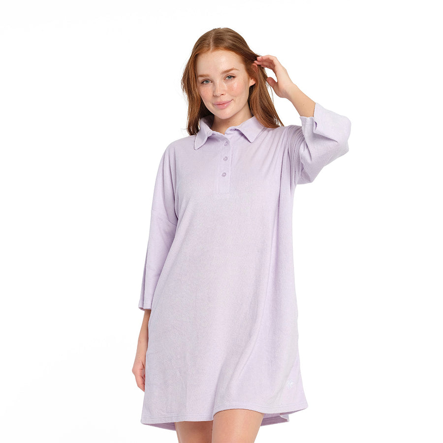 Cancer Council | Purple Heather Terry Dress - Front | Purple | UPF50+ Protection