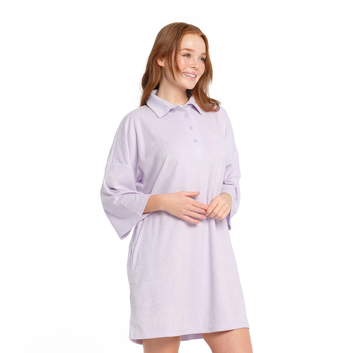 Cancer Council | Purple Heather Terry Dress - Side | Purple | UPF50+ Protection