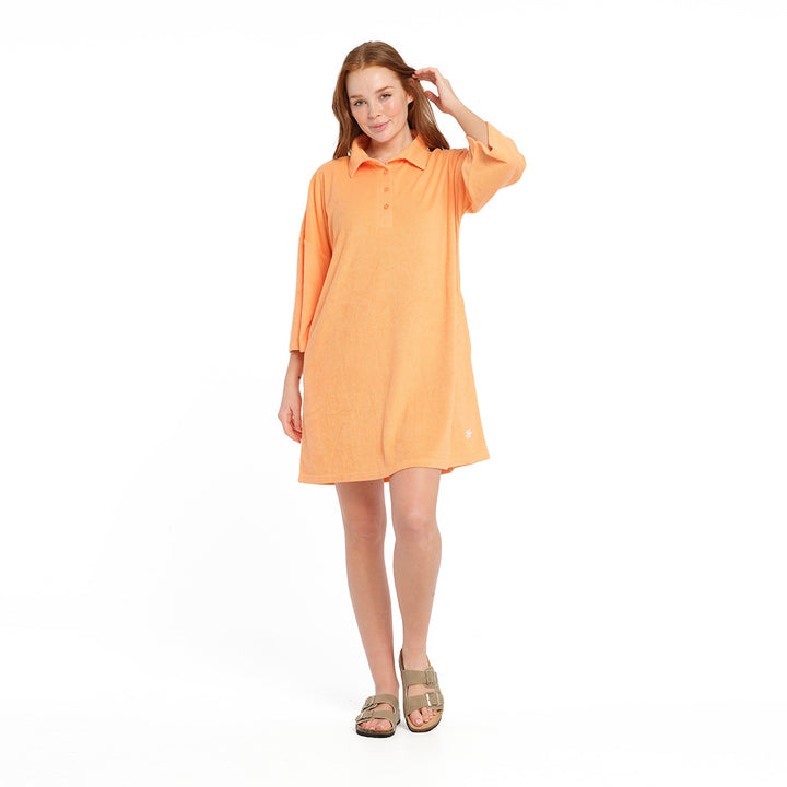 Cancer Council |Muskmelon Terry Dress - Full Front | Orange | UPF50+ Protection