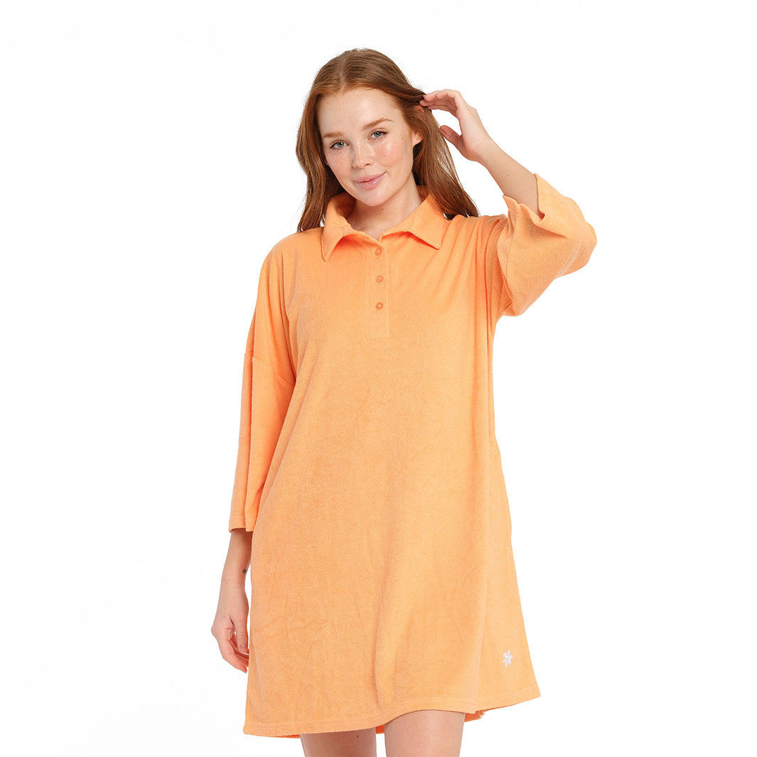Cancer Council |Muskmelon Terry Dress - Front | Orange | UPF50+ Protection