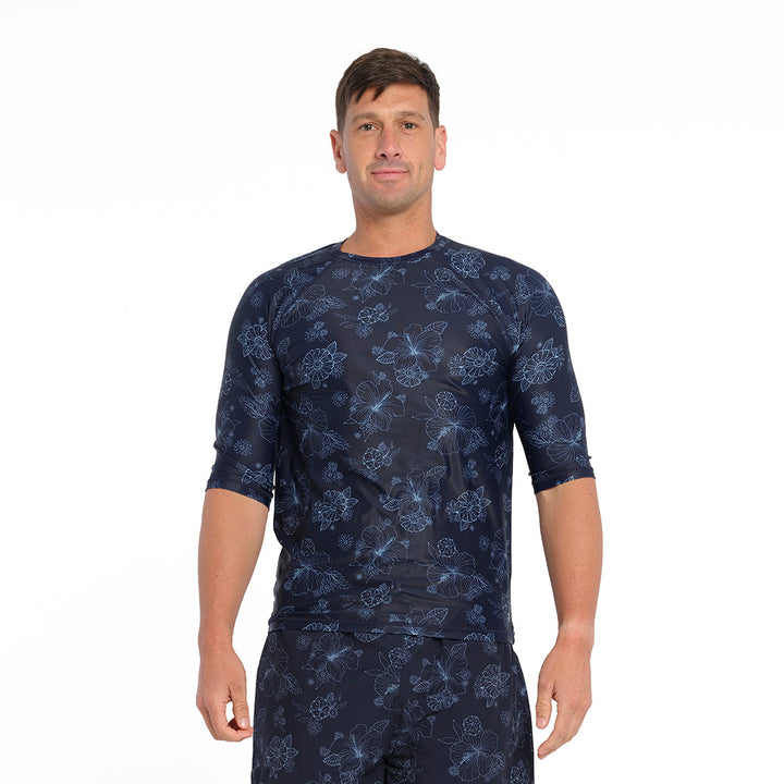 Cancer Council | Blue Bay Floral Rashie - Front 2 | Navy | UPF50+ Protection