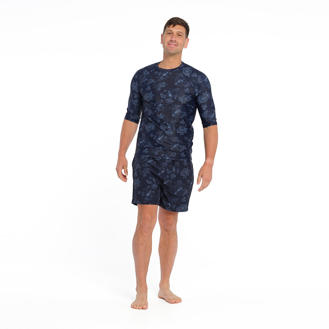 Cancer Council | Blue Bay Floral Rashie - Full Front | Navy | UPF50+ Protection