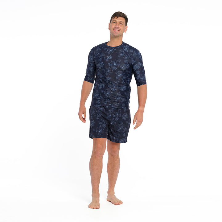 Cancer Council | Blue Bay Floral Rashie - Full Front | Navy | UPF50+ Protection