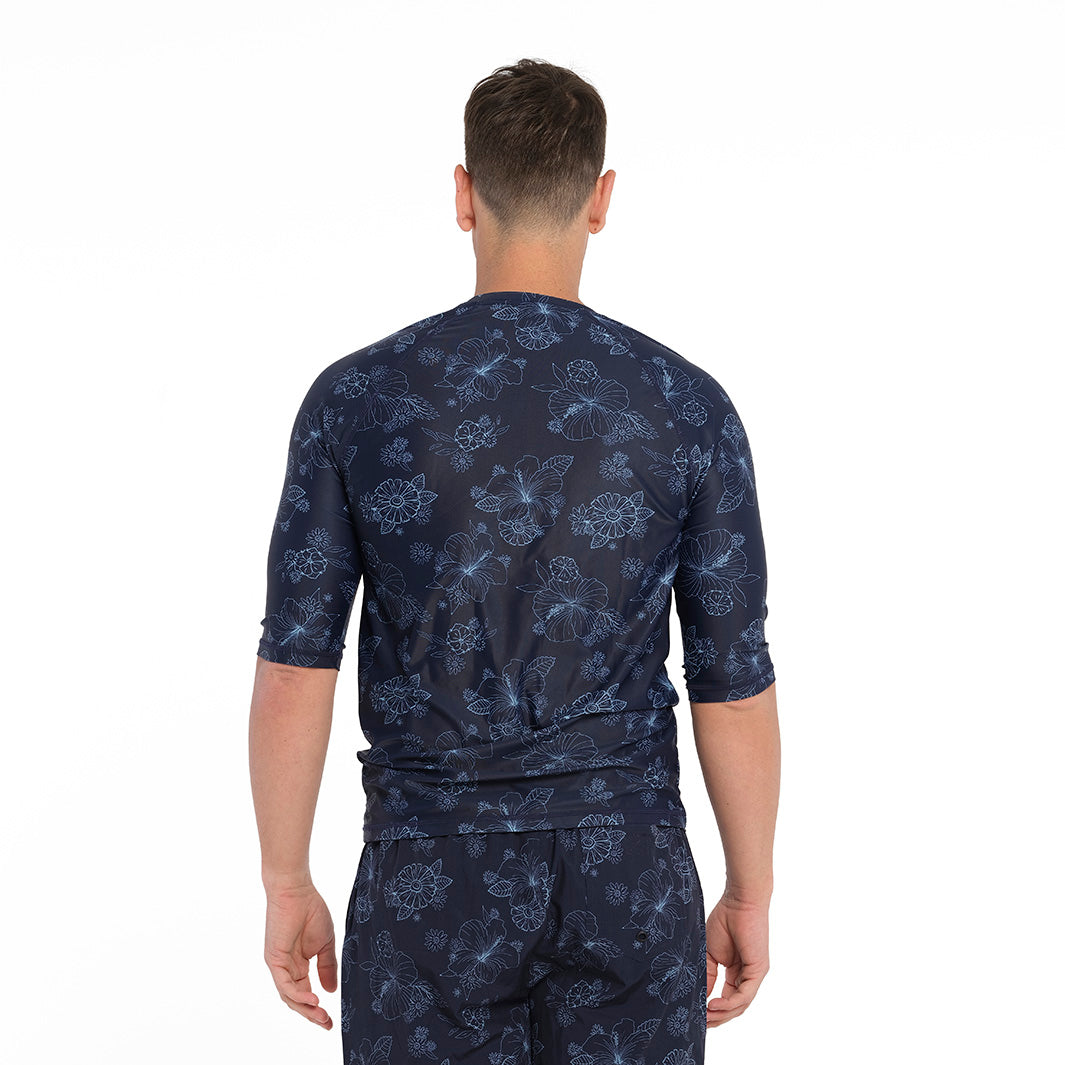 Cancer Council | Blue Bay Floral Rashie - Back | Navy | UPF50+ Protection