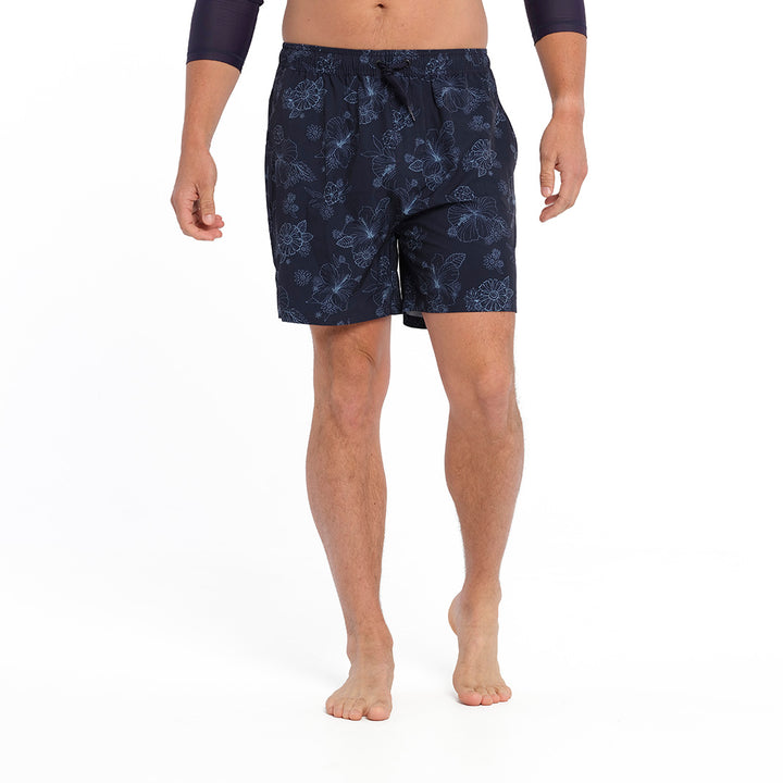 Cancer Council | Blue Bay Floral Boardshorts - Front | Navy | UPF50+ Protection