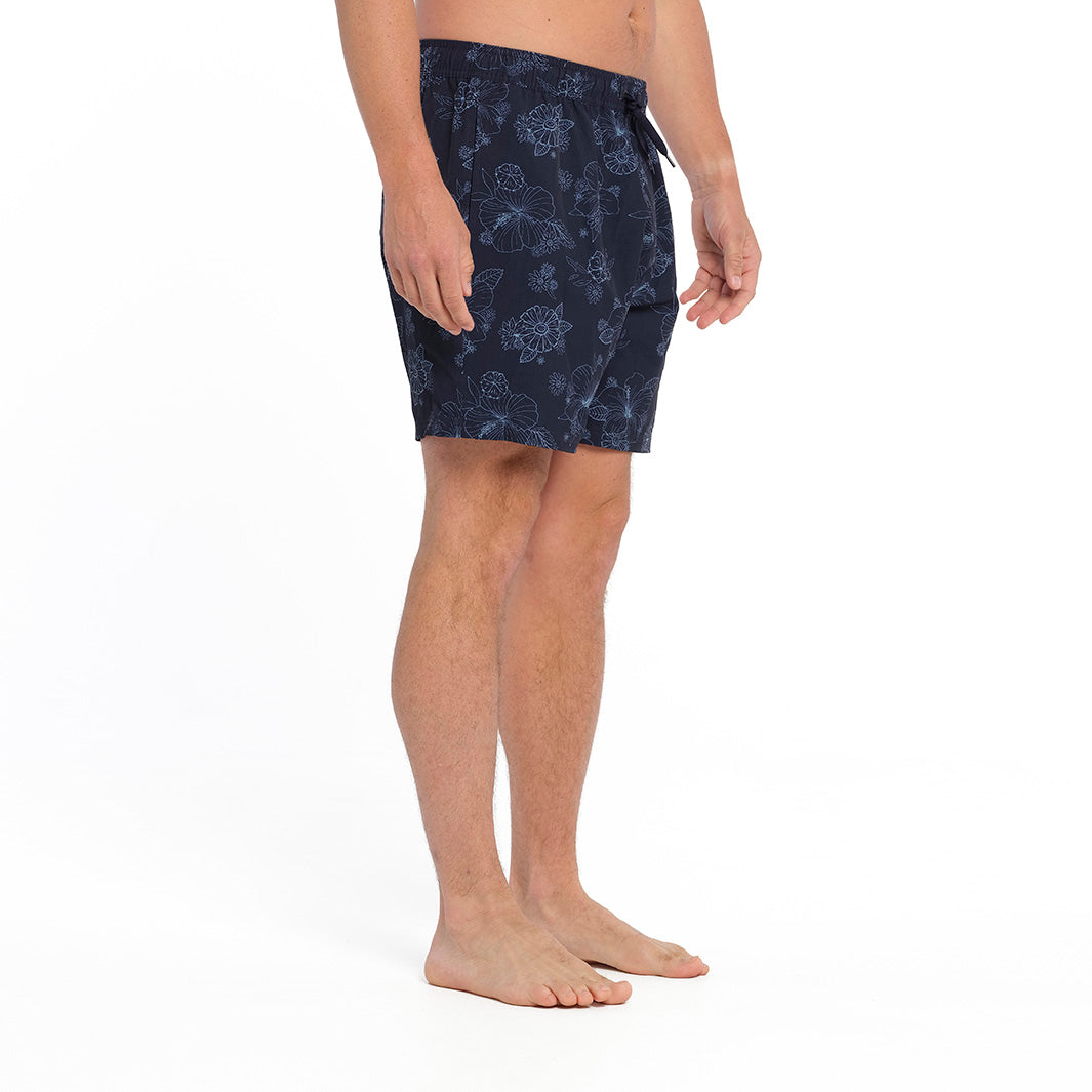 Cancer Council | Blue Bay Floral Boardshorts - Side | Navy | UPF50+ Protection