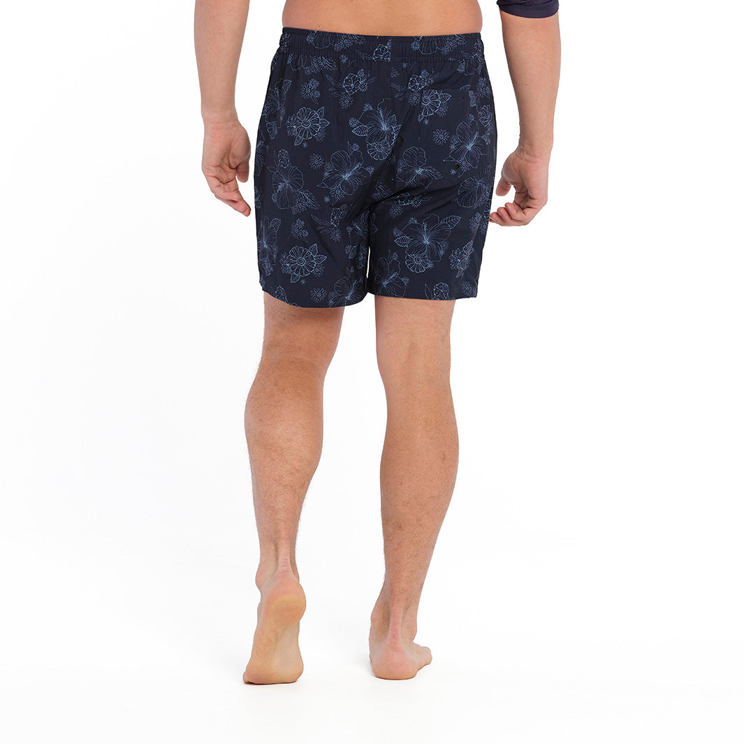 Cancer Council | Blue Bay Floral Boardshorts - Back | Navy | UPF50+ Protection