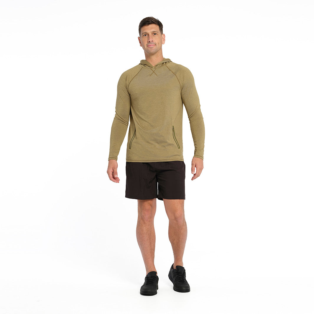 Cancer Council | Active Jersey Hoodie - Full Front | Olive | UPF50+ Protection