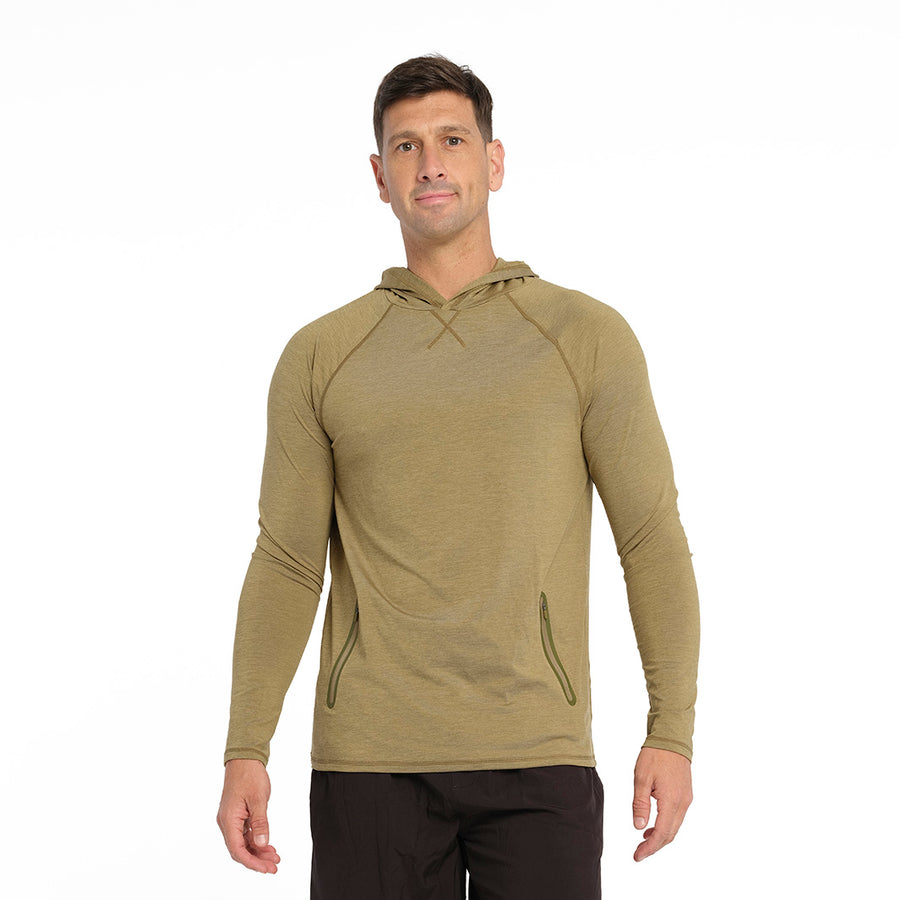 Cancer Council | Active Jersey Hoodie - Front | Olive | UPF50+ Protection