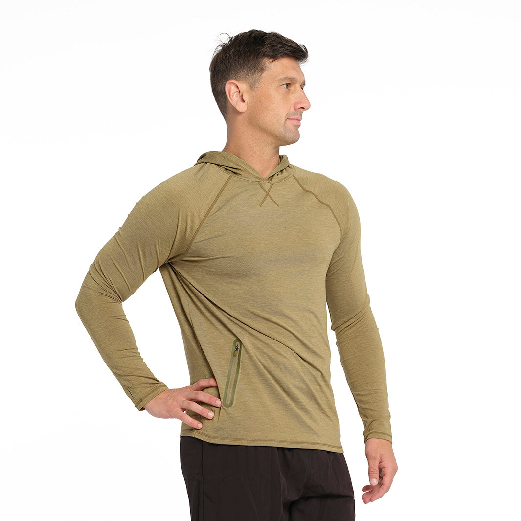 Cancer Council | Active Jersey Hoodie - Side | Olive | UPF50+ Protection