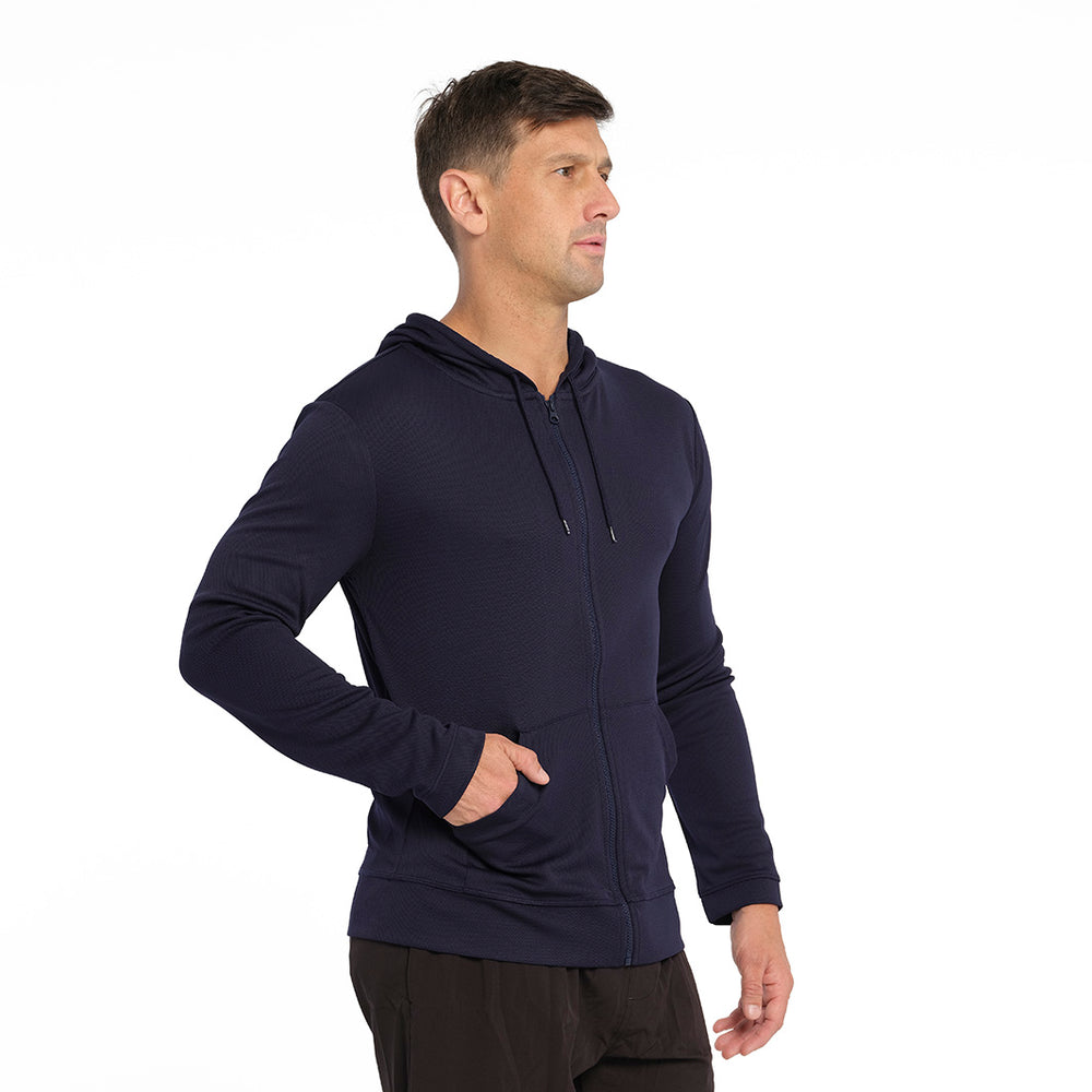 Cancer Council | Active Coolpass Hooded Jacket - Side | Navy | UPF50+ Protection