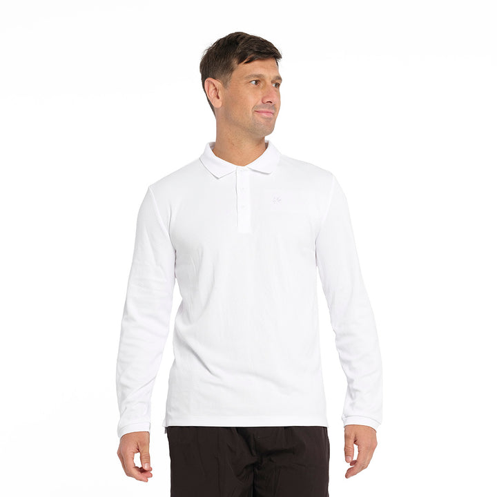 Cancer Council | Long Sleeve Polo - Front | White | UPF50+ Protection
