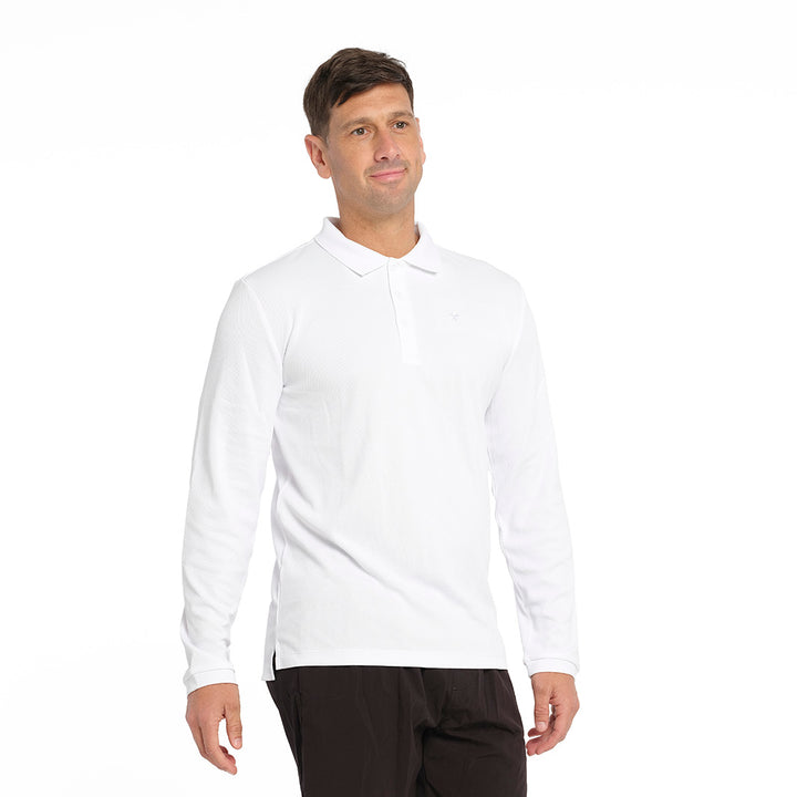 Cancer Council | Long Sleeve Polo - Side | White | UPF50+ Protection